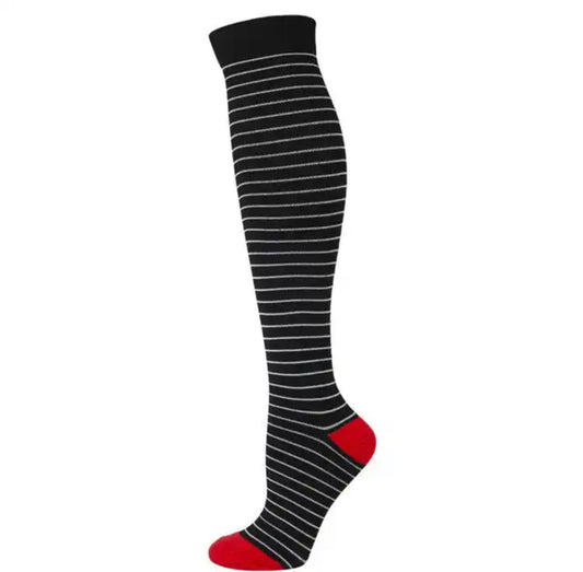White Stripes on Black Compression Socks