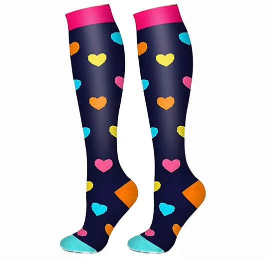 Coloured Hearts Compression Socks