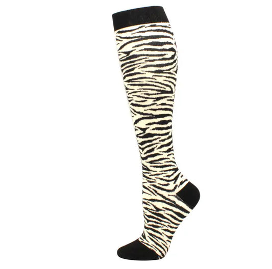 White Tiger Print Compression Socks