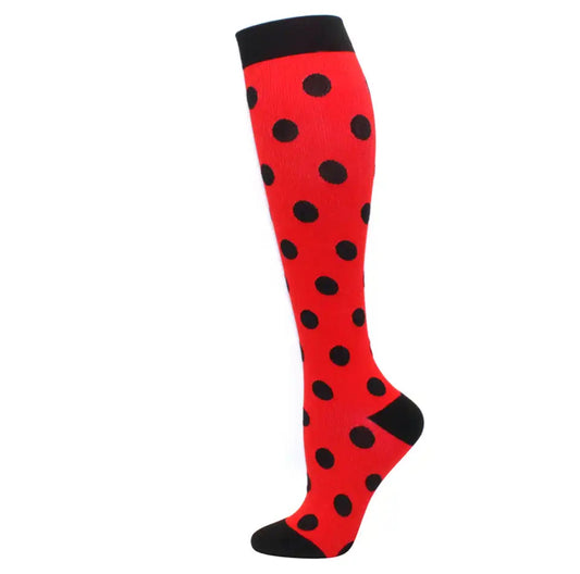 Polka Dots on Red Compression Socks