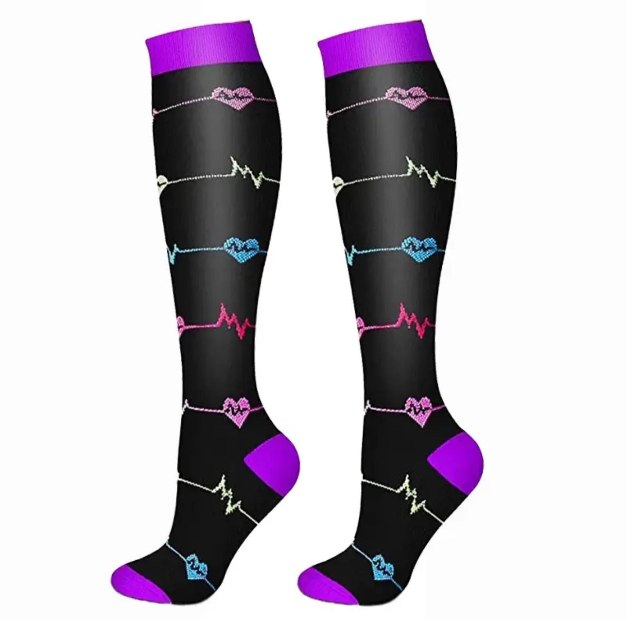 Heart Beat on Black Compression Socks