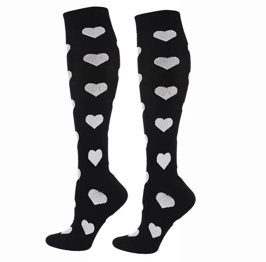 White Hearts Compression Socks