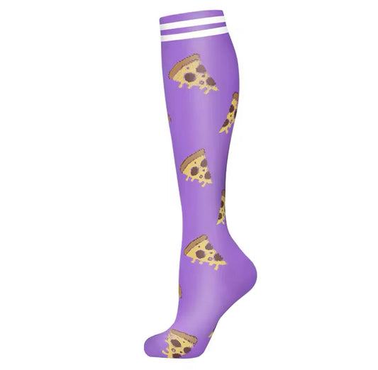 Pizza on Purple Compression Socks