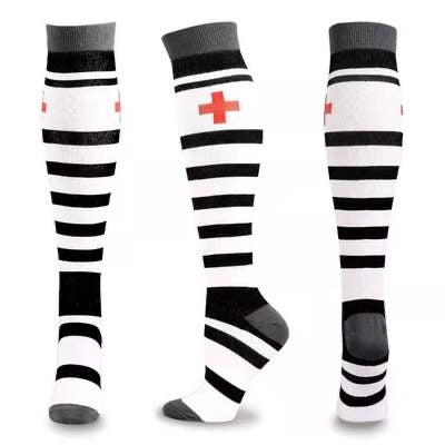 Nursing Themed Black Striped Compression Socks